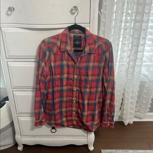American Eagle Outfitters Red and Blue Button Down Shirt